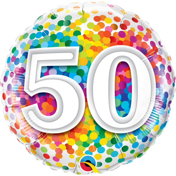 Folie ballon 50 jaar rainbow dots