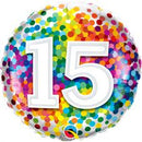 Folie helium ballon 15 jaar rainbow dots