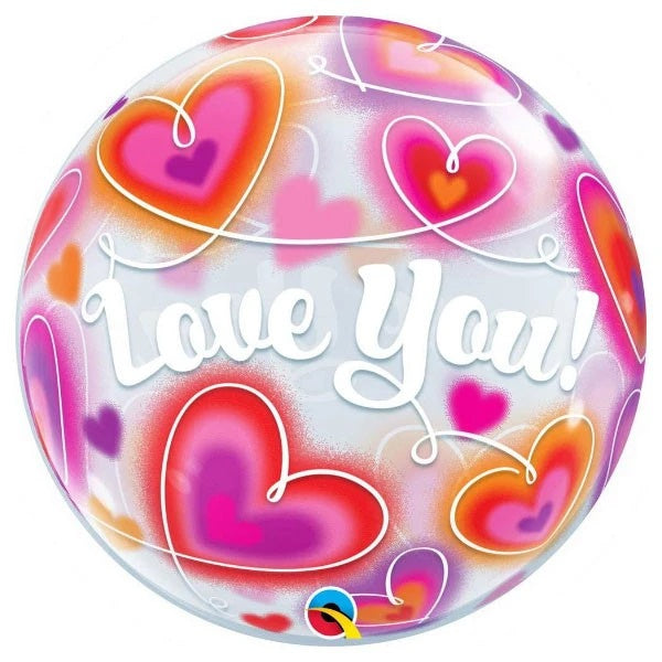 Bubble helium ballon Love You Doodle Hearts