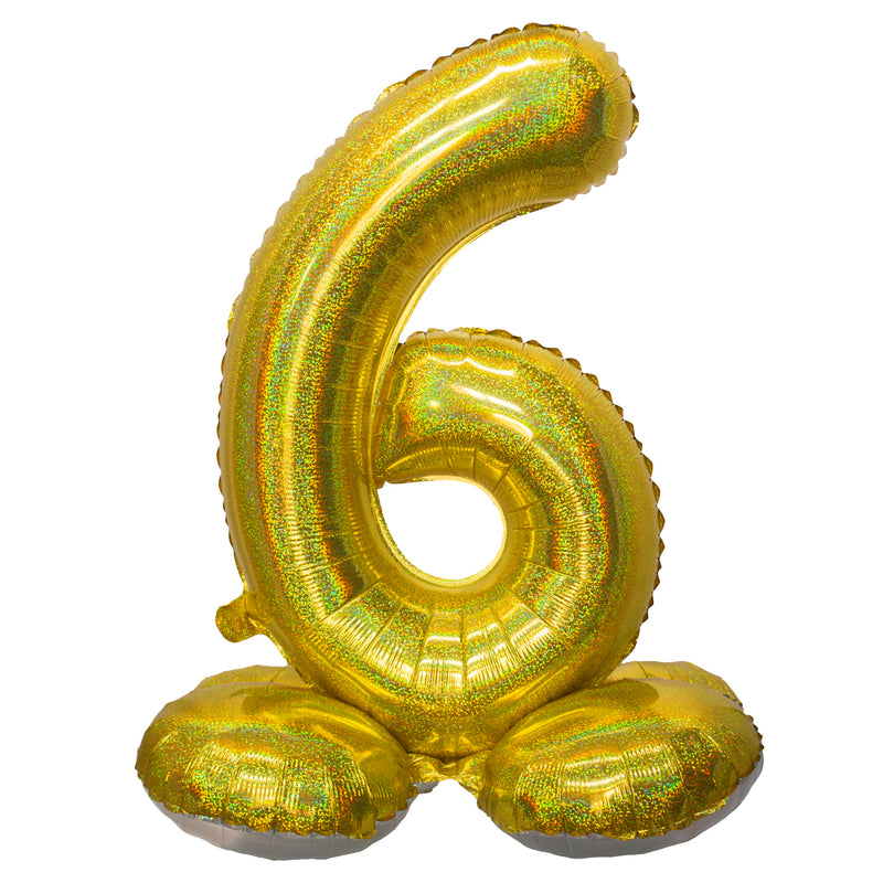 Folie Cijfer Ballon Holografisch Goud op voet 32"/80 cm Cijfers 0-9