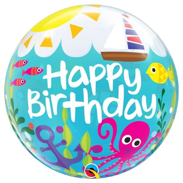 Bubble helium ballon Happy Birthday Sealife