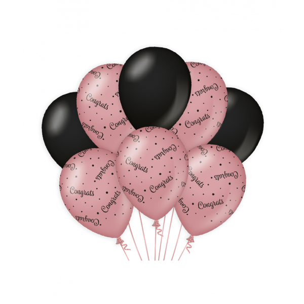 Ballonnen roségold/black-Congrats 8 stuks