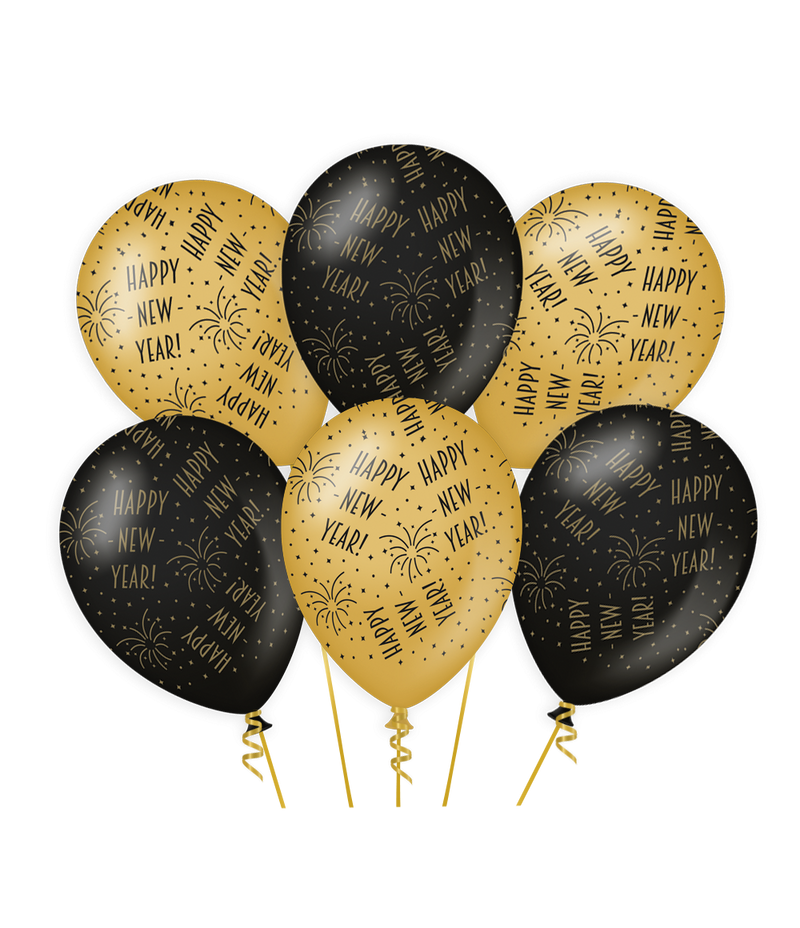Ballonnen Classy Goud/Zwart - Happy New Year   6 stuks