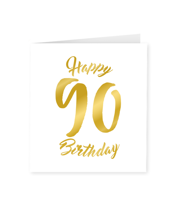Wenskaart Gold/White  90 jaar - Happy 90 Birthday