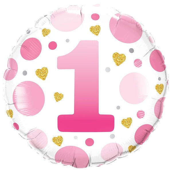 Folie ballon 1 jaar dots roze