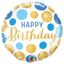 Folie ballon Happy Birthday dots bl