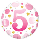 Folie ballon 5 jaar dots roze