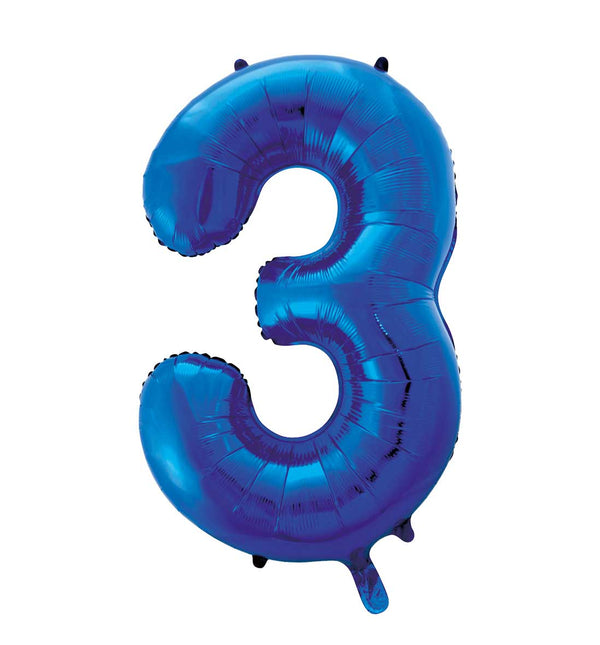 Folie Cijfer ballon 34"/86cm 0-9 Blauw, wordt met helium gevuld verstuurd