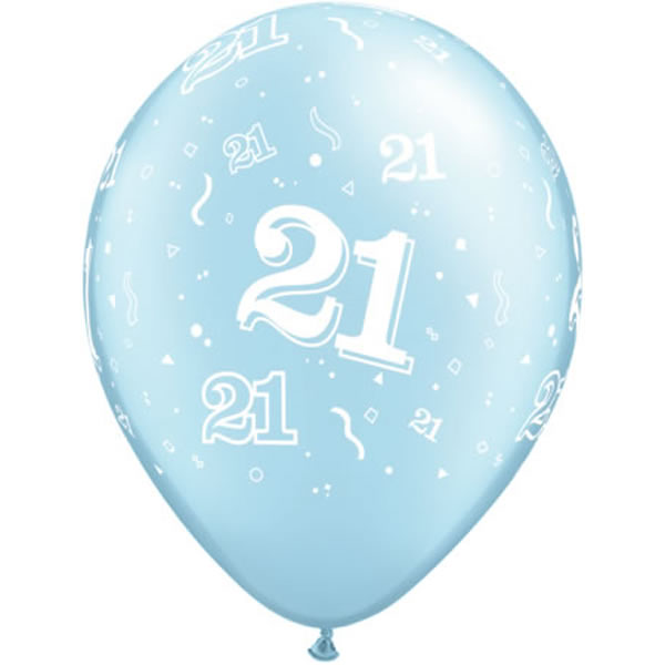 Ballonnen rondom bedrukt met '21', 5 stuks assorti kleuren