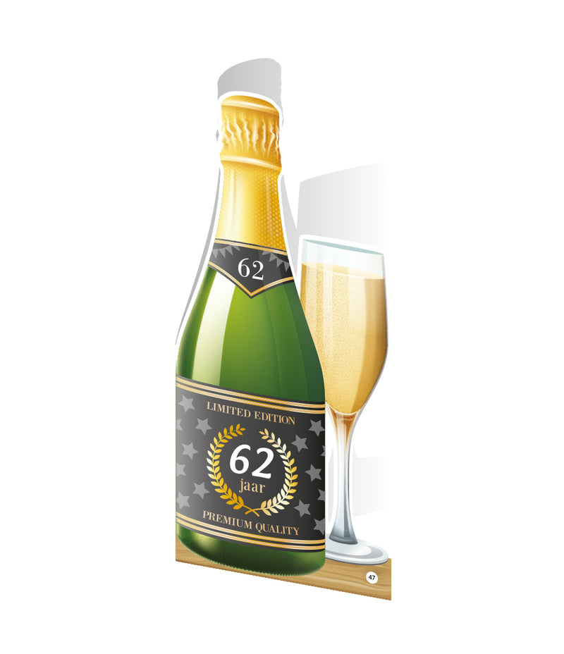 Champagne wenskaart 62 jaar