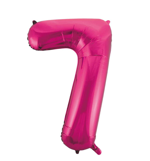 Folie Cijfer ballon 34"/86cm 0-9 Roze, wordt met helium gevuld verstuurd