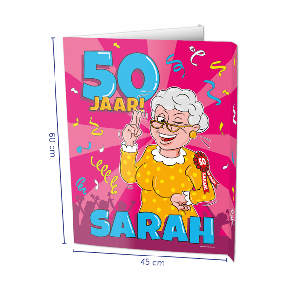 Window Sign Sarah 50 Jaar Cartoon