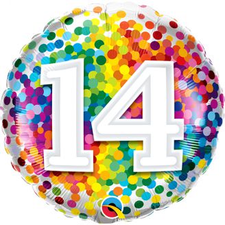 Folie helium ballon 14 jaar rainbow dots