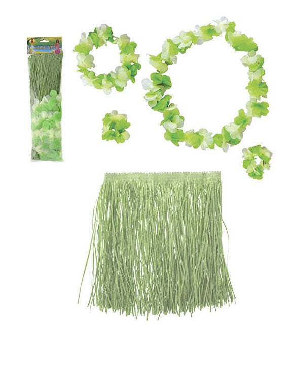 Hawaii rokje 60 cm met haarclip bloem en bloemenkransje