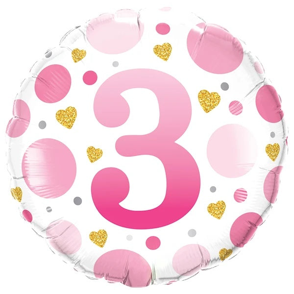 Folie helium ballon 3 jaar dots roze